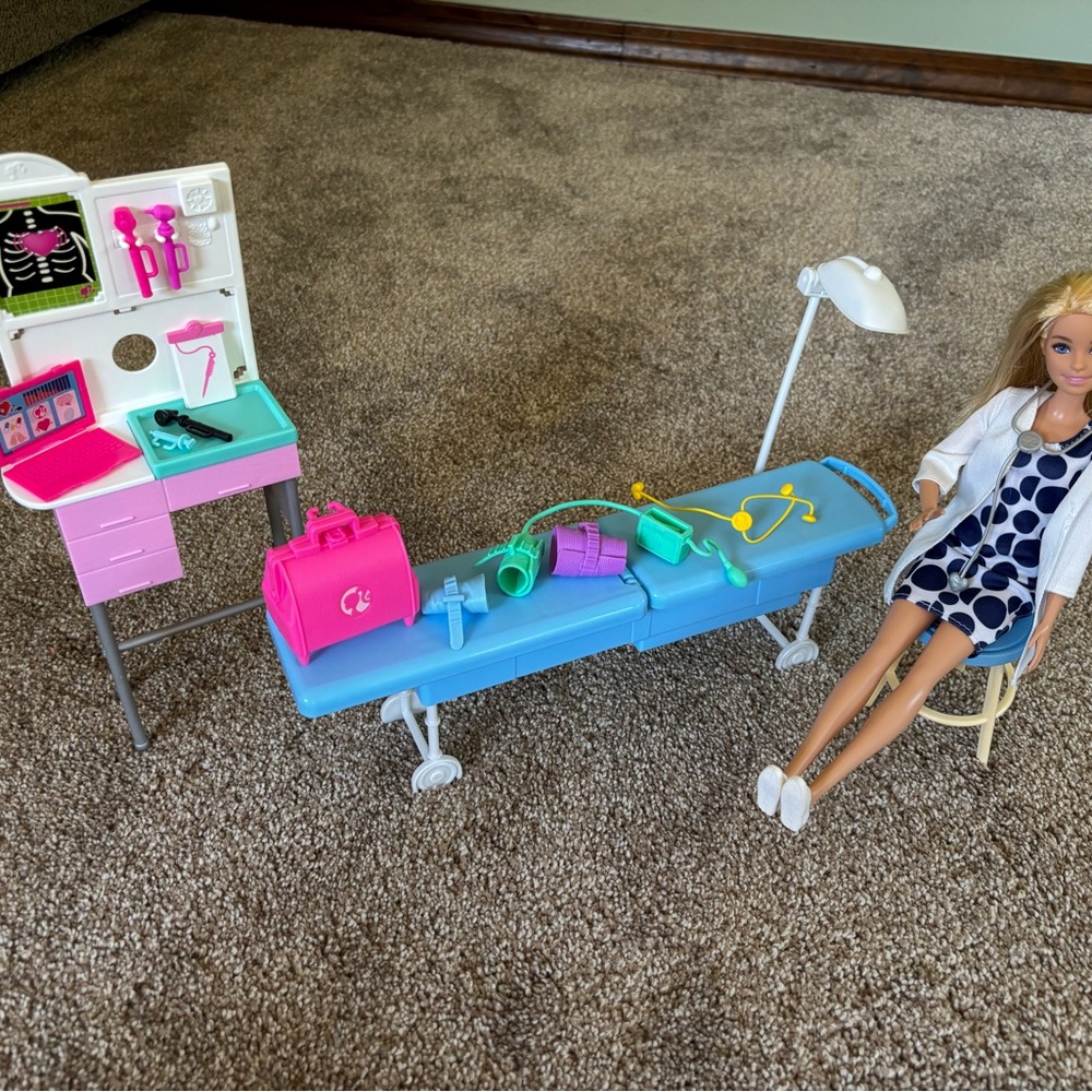 Barbie Doctor Set with Blue Table and Pink Accessories